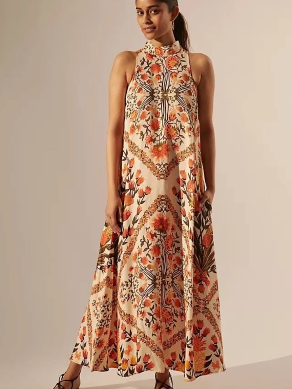 FARM Rio halter maxi dress with pockets sz M